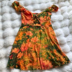 Urban Outfitters Floral Babydoll Dress - Orange and Green